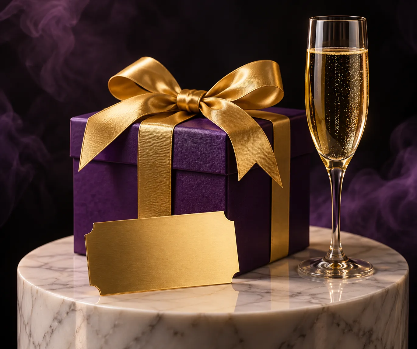Gift box and ticket displayed on a pedestal for the Here2Win Casino bonus