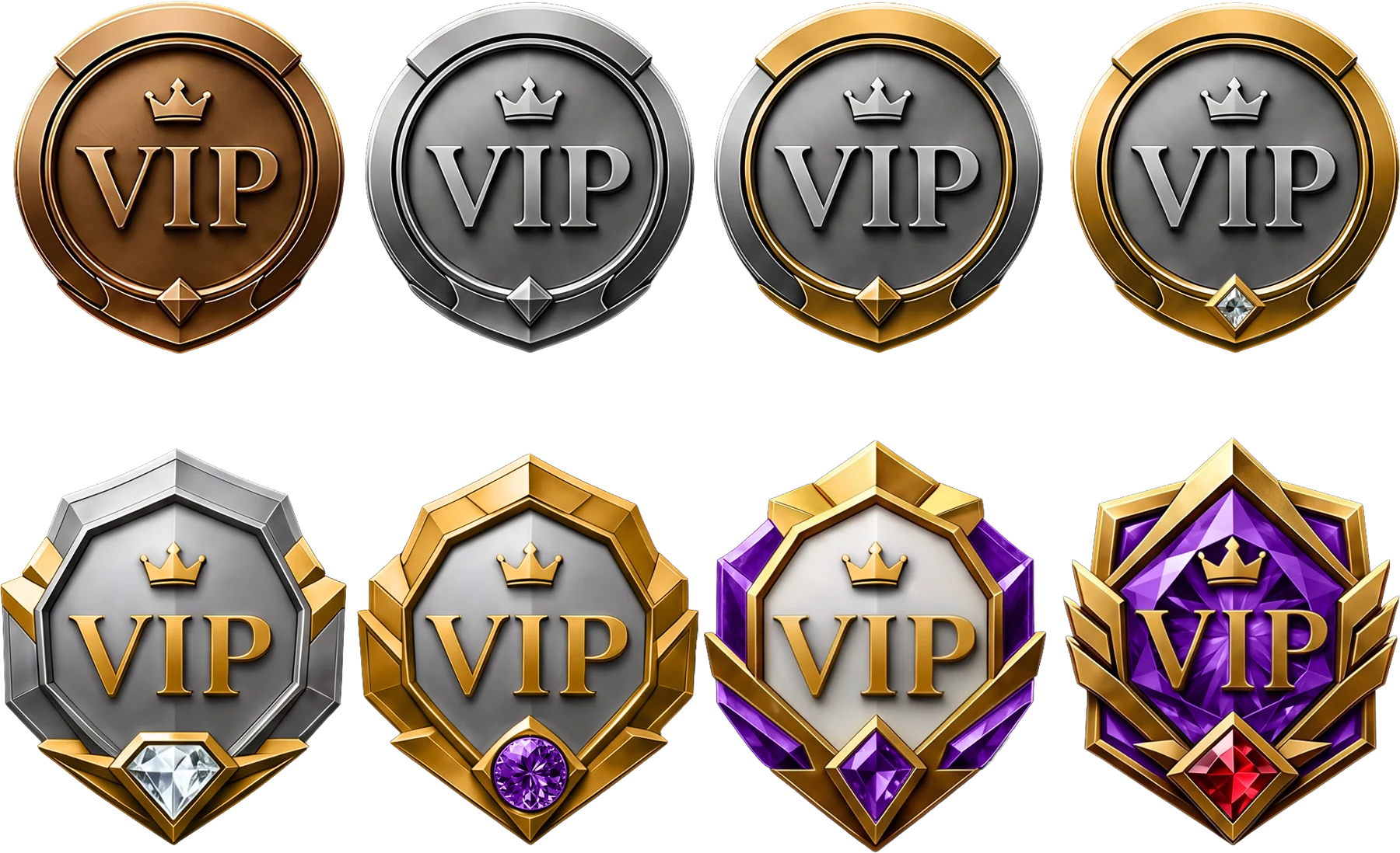 Set of tiered VIP badges representing account status levels