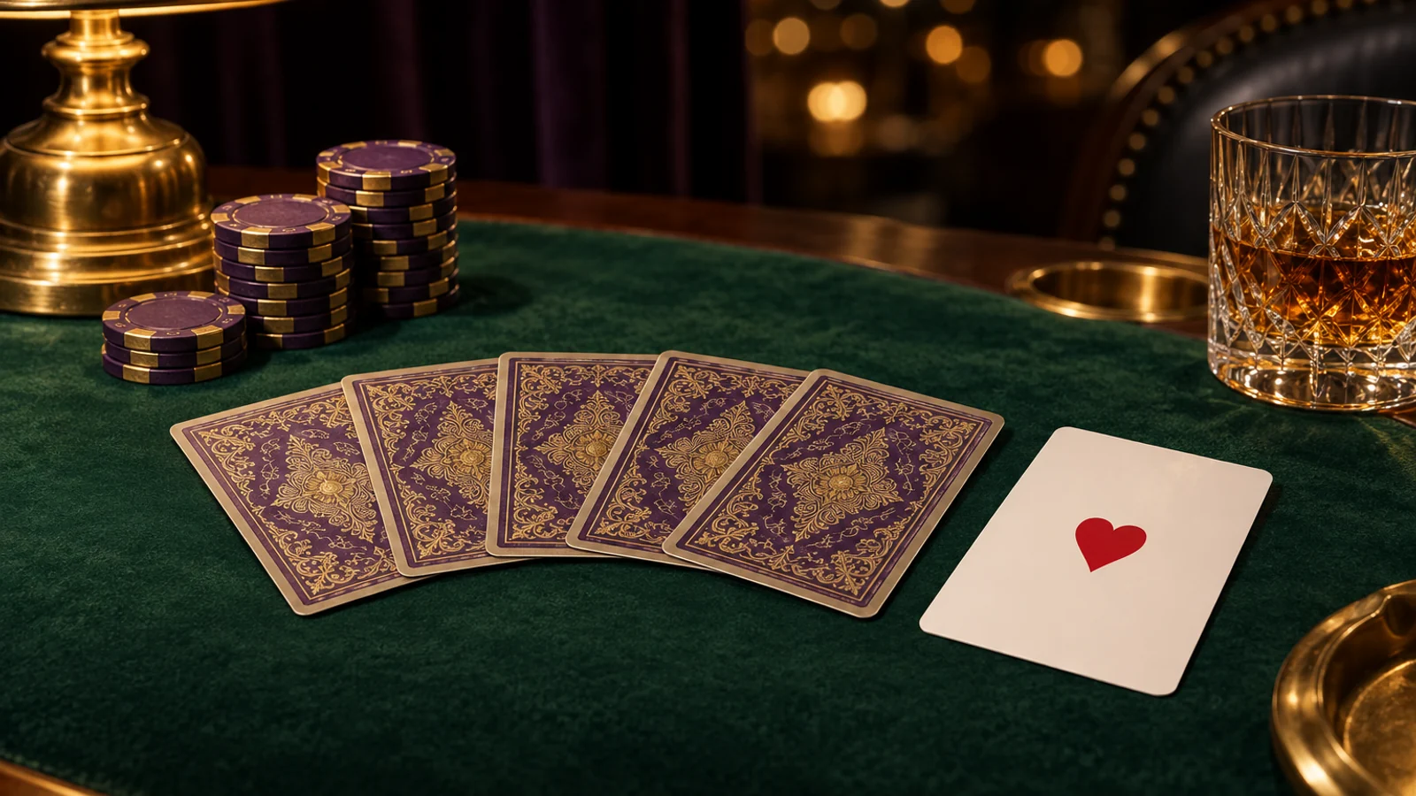 Green felt card table set for a themed casino review tour